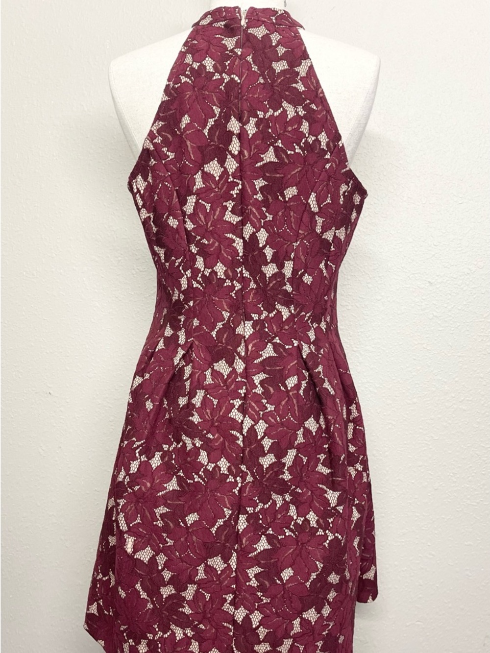 Altar'd State Burgundy Halter Floral Lace Shoulder Dress L
